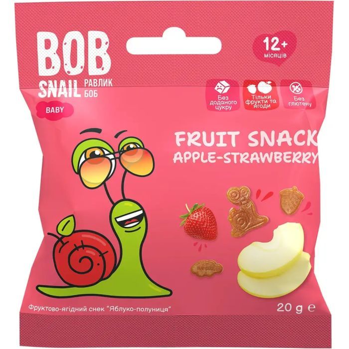 Детские снеки Bob Snail фруктовые яблоко-клубника 20 г Фото